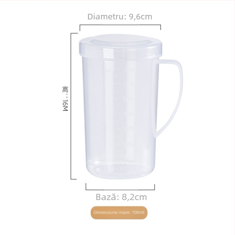 Ceașcă de măsurat pentru lapte cu capac și mâner — design minimalist, plastic PP, potrivit pentru microunde, cu scară de măsurare, marca KJH.