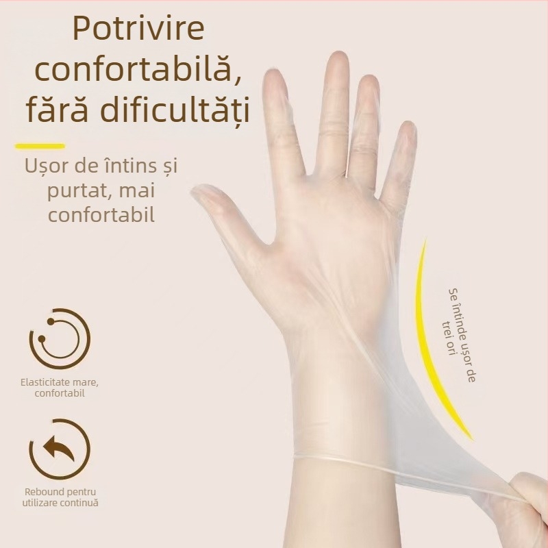 Mănuși de unică folosință din PVC, rezistente la ulei, transparente, grosime 0,08 mm, protecție împotriva prafului