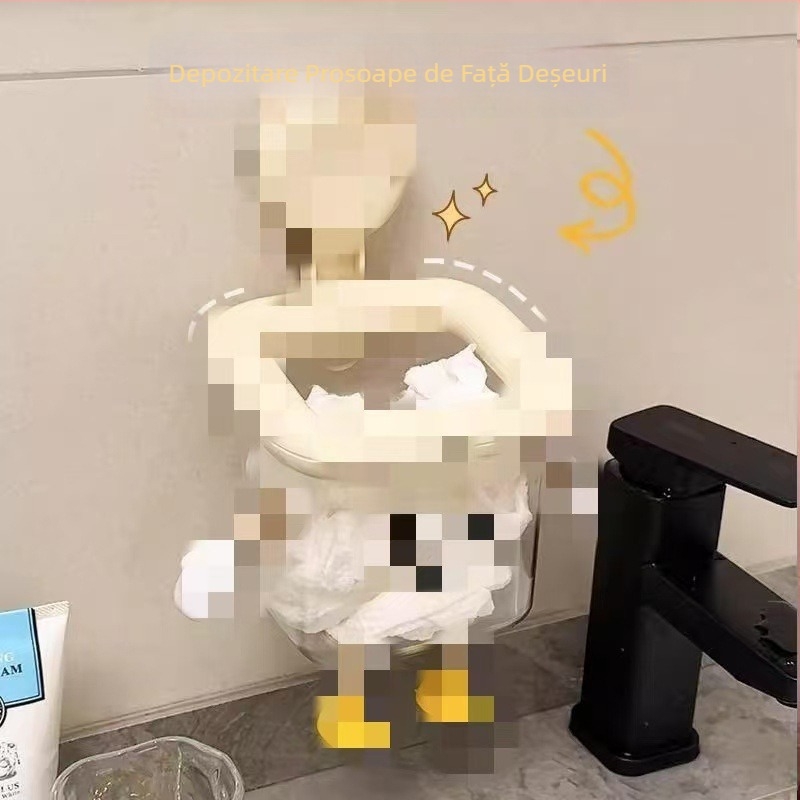 Cutie de hârtie igienică montată pe perete, ABS plastic, model desen animat, transparentă, stil modern minimalist