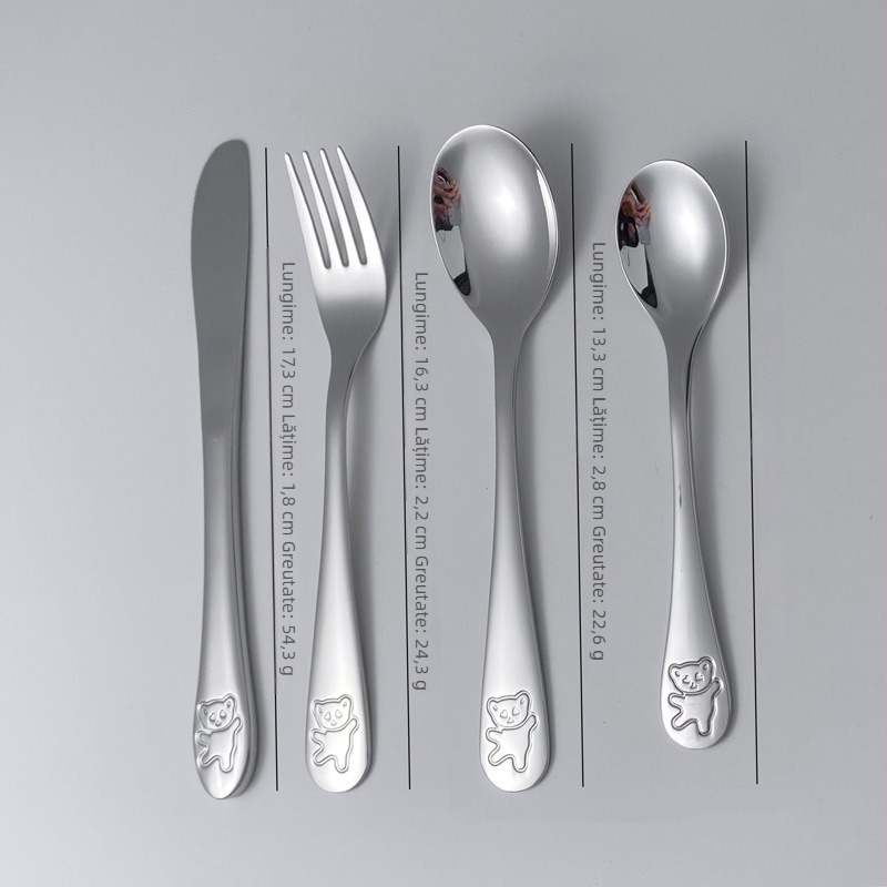 Set de tacâmuri pentru copii din oțel inoxidabil 304, finisaj oglindit lucios, culoare solidă, design modern minimalist