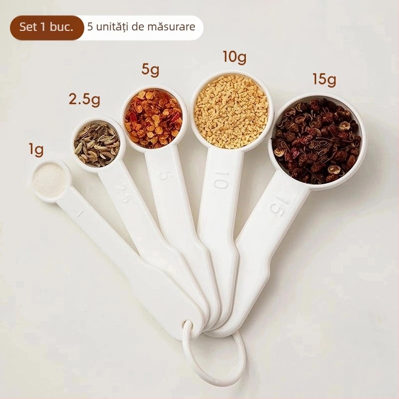 Set de 5 linguri de măsurare pentru cafea cu scară, pentru bucătărie — Material PP, linguri multifuncționale pentru gătit și coacere