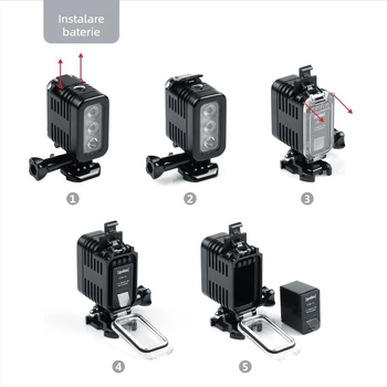 Lumină LED subacvatică portabilă pentru camere de acțiune — alimentare USB, reîncărcabilă, reglaj al luminozității