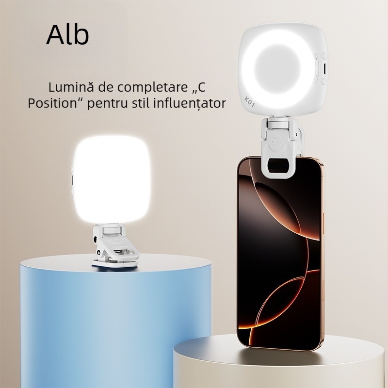 Lampa mică de selfie D6 Moonlight pentru telefon, portabilă, trei temperaturi de culoare, 3.7V, sub 10W