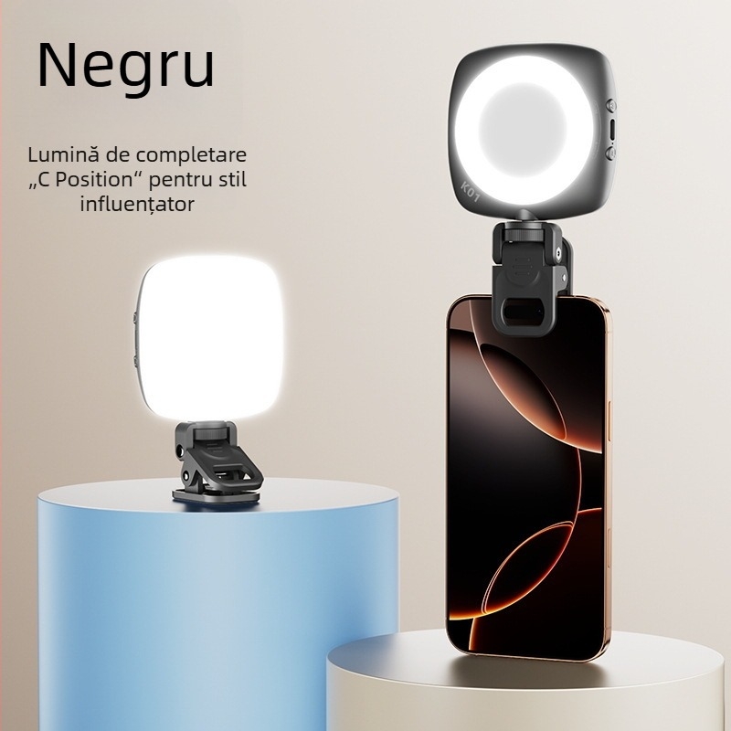 Lampa mică de selfie D6 Moonlight pentru telefon, portabilă, trei temperaturi de culoare, 3.7V, sub 10W