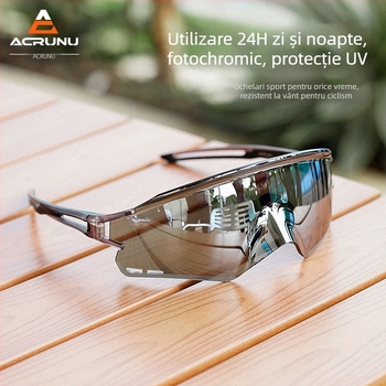 ACRUNU Ochelari de ciclism cu lentile fotosensibile care își schimbă culoarea, lentile înlocuibile, ramă PC, ramă semi, unisex