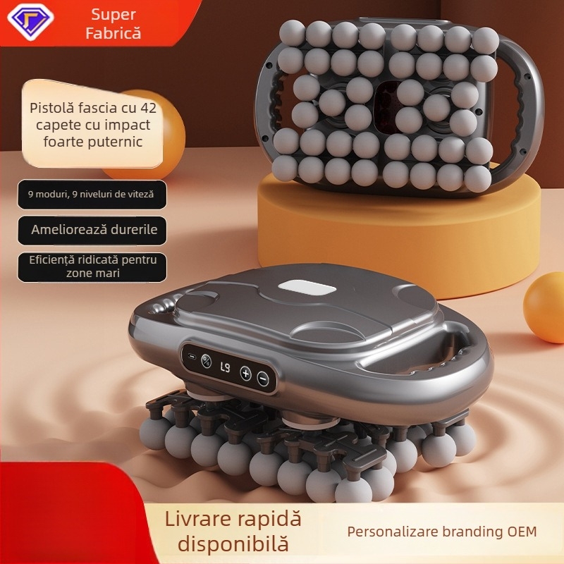 Masaj percutant cu 42 capete pentru relaxarea mușchilor, ecran LCD, 5+ viteze, peste 6 capete de masaj, baterie încorporată 1200–2000 mAh, motor cu perii