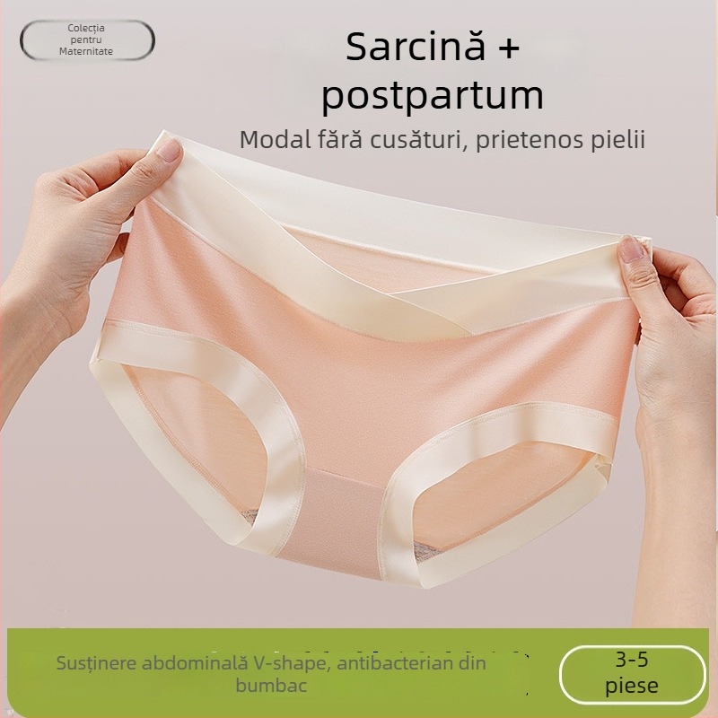 Chiloți de maternitate din modal, talie joasă, căptușeală din bumbac, respirabile, antibacteriene, sprijin pentru abdomen