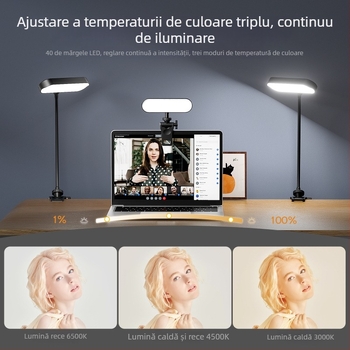 BY04 Lumină LED pentru completare pentru computer — Temperatură de culoare reglabilă 2500K–9900K, 5V, Putere sub 10W, Baterie încorporată 1200mAh