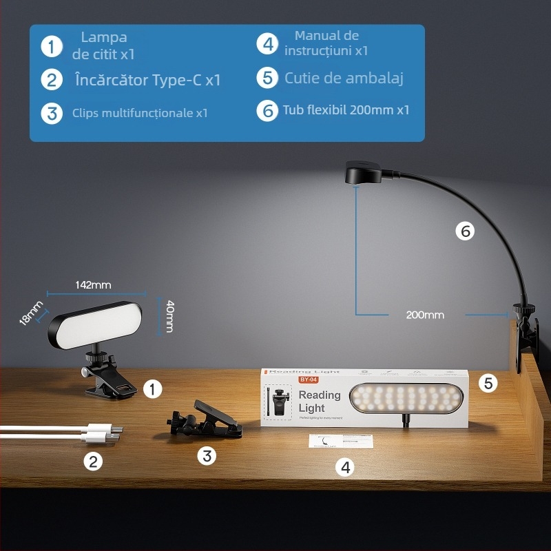 BY04 Lumină LED pentru completare pentru computer — Temperatură de culoare reglabilă 2500K–9900K, 5V, Putere sub 10W, Baterie încorporată 1200mAh