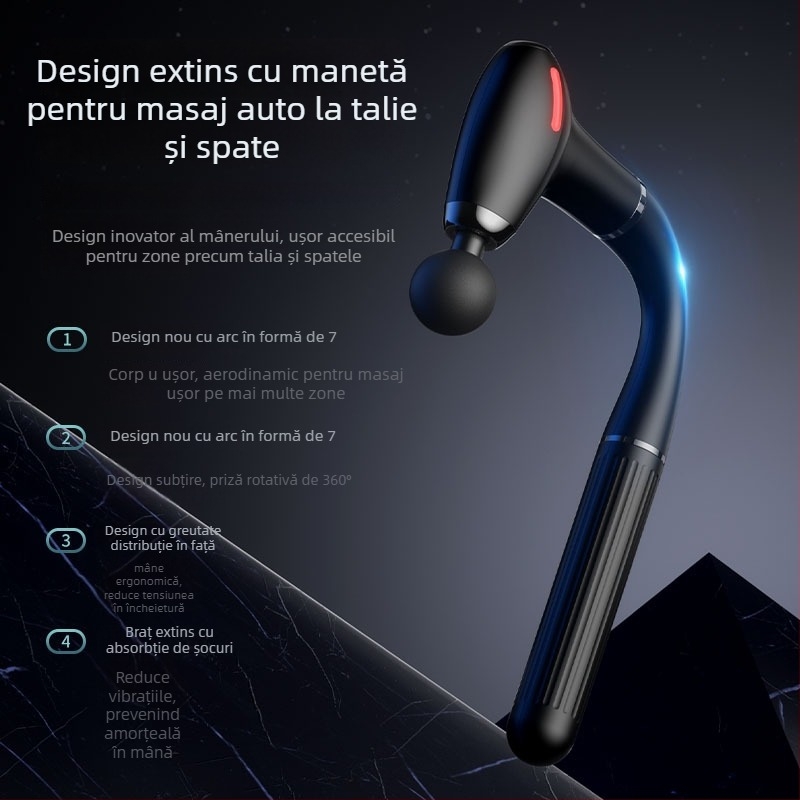 Masaj fascia pentru mușchi cu 4 capete, 4 trepte, baterie încorporată 1200–2000 mAh, autonomie 1–3 ore, zgomot sub 36 dB