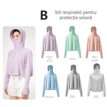 Jachetă feminină scurtă din nylon, cu glugă, UPF50+ UV protecție, respirabilă, ultra ușoară, evacuează umezeala