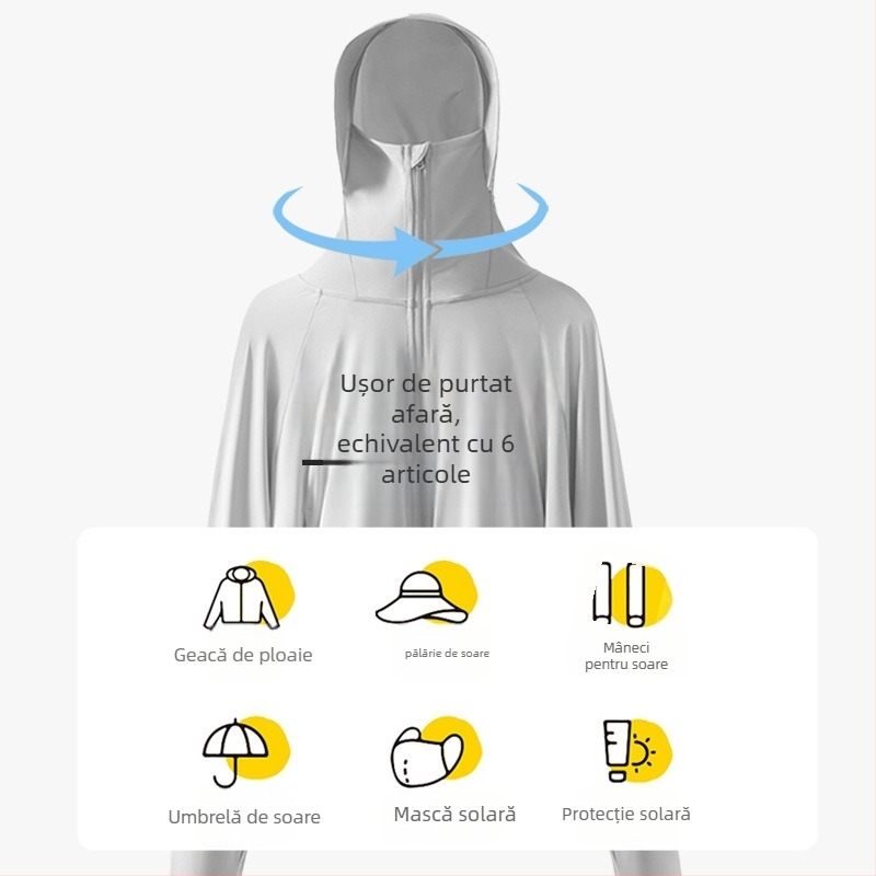Jachetă feminină scurtă din nylon, cu glugă, UPF50+ UV protecție, respirabilă, ultra ușoară, evacuează umezeala