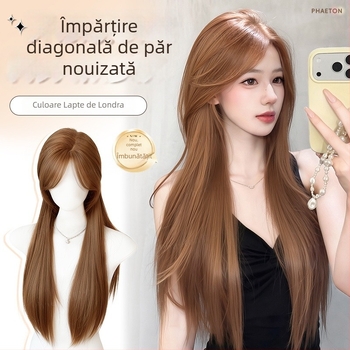 Perucă cu aspect natural, păr lung drept și breton înclinat, fibră din mătase rezistentă la temperaturi ridicate, model 8484