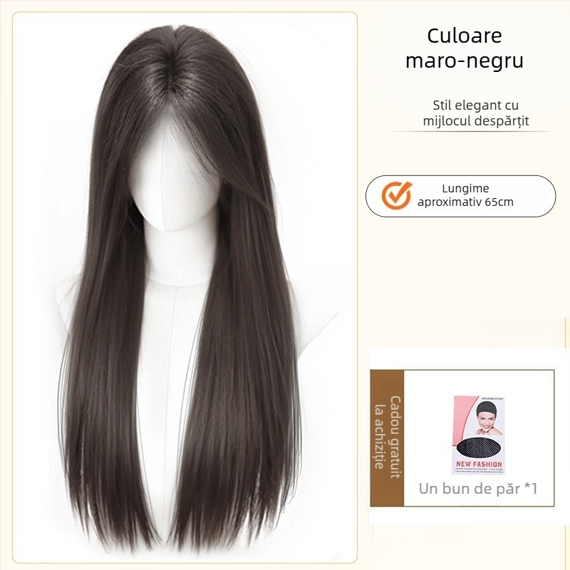 Perucă cu aspect natural, păr lung drept și breton înclinat, fibră din mătase rezistentă la temperaturi ridicate, model 8484