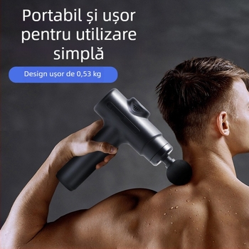 Pistol de masaj portabil (motor cu perii, 5+ trepte de viteză, baterie încorporată, zgomot redus sub 36 dB)