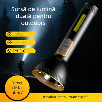 Lanternă de mână cu carcasă din aliaj de aluminiu, baterie încorporată reîncărcabilă, COB iluminare laterală 5W, 200 lm