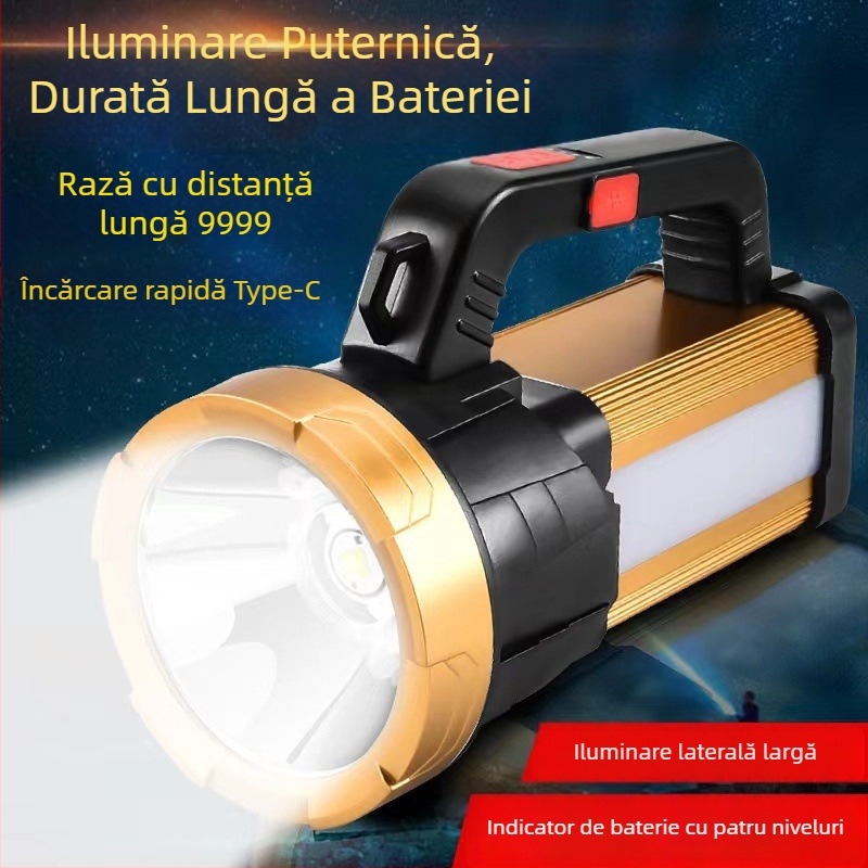 Lanternă LED reîncărcabilă, 20W, 4200mAh, alimentare manuală, rază 200–500 m, lanternă portabilă pentru exterior