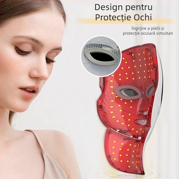 Mască facială LED pentru uz casnic cu albire fotodinamică și rejuvenare a pielii (Portabilă; Baterie încorporată 500–800 mAh; IPX0; mască pentru față și gât)