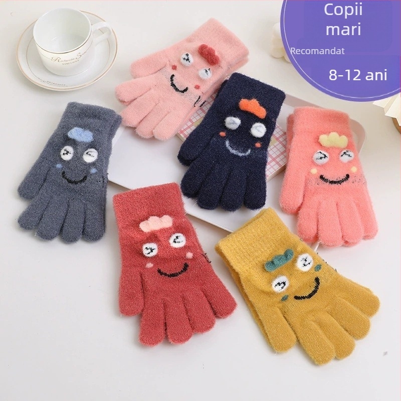Mănuși tricotate pentru copii, iarnă, degete separate, calde, desen animat (Material: tricotat; Funcție: Cald; Model: desen animat; Stil: degete separate)