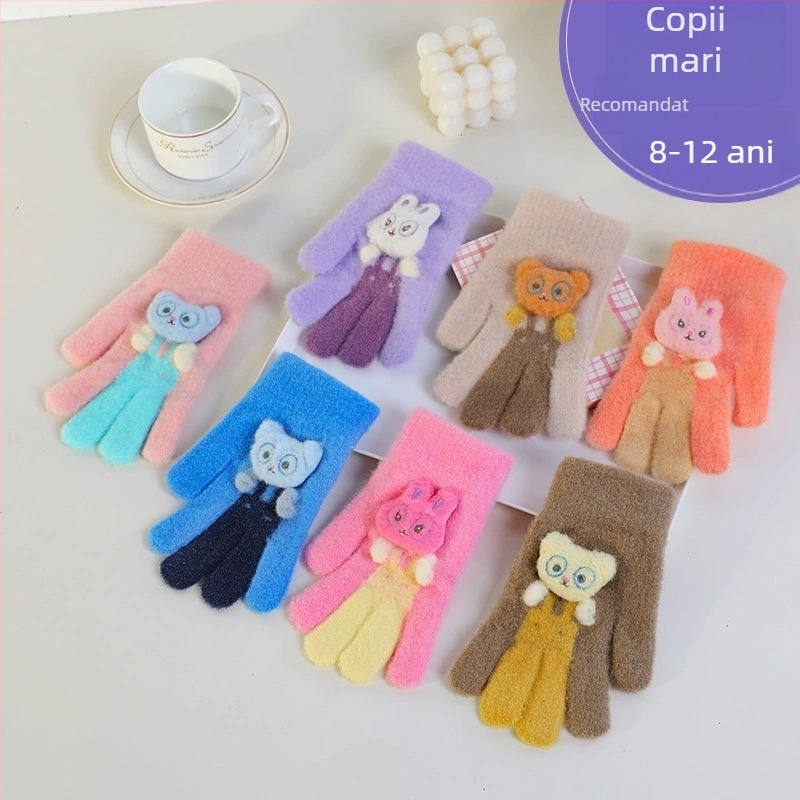 Mănuși tricotate pentru copii, iarnă, degete separate, calde, desen animat (Material: tricotat; Funcție: Cald; Model: desen animat; Stil: degete separate)