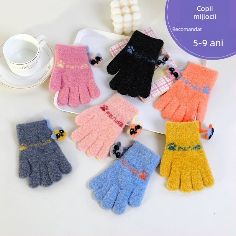Mănuși tricotate pentru copii, iarnă, degete separate, calde, desen animat (Material: tricotat; Funcție: Cald; Model: desen animat; Stil: degete separate)