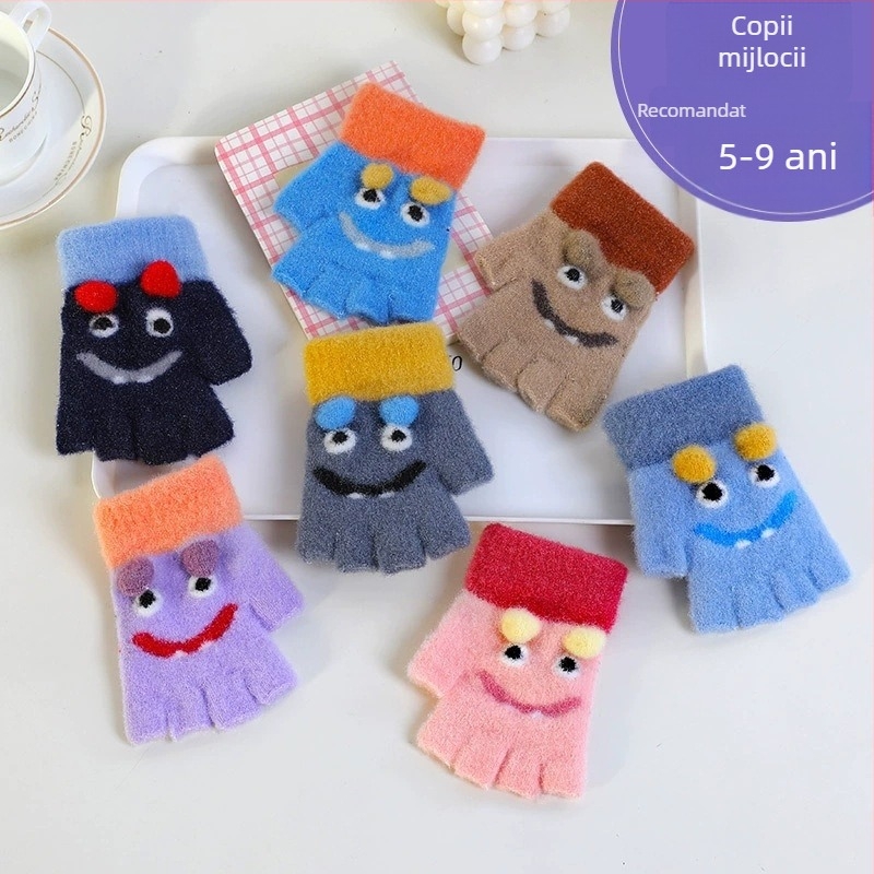 Mănuși tricotate pentru copii, iarnă, degete separate, calde, desen animat (Material: tricotat; Funcție: Cald; Model: desen animat; Stil: degete separate)