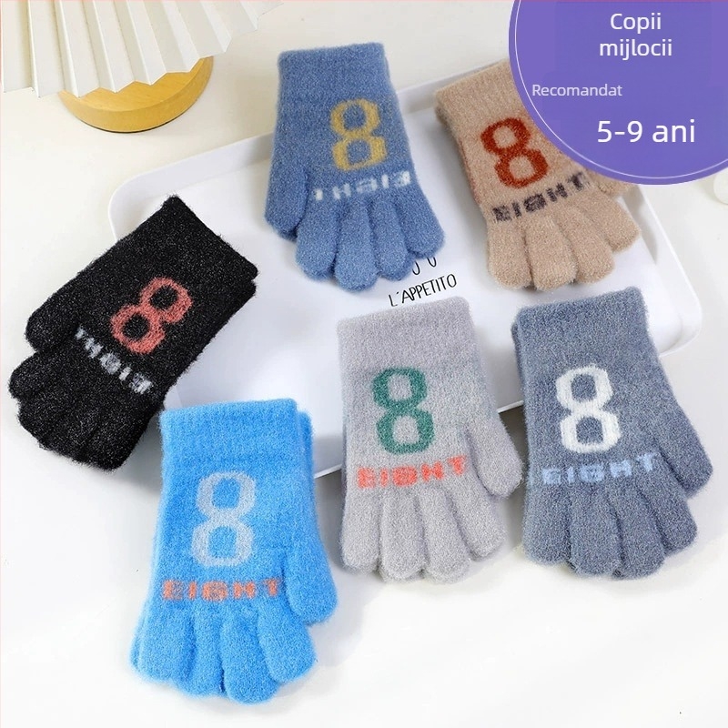 Mănuși tricotate pentru copii, iarnă, degete separate, calde, desen animat (Material: tricotat; Funcție: Cald; Model: desen animat; Stil: degete separate)