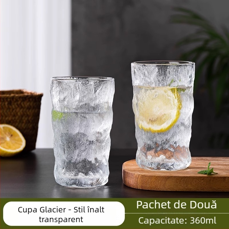 Pahar de apă din sticlă soda-lime, stil modern și simplu, model glaciar, construcție cu un singur strat, greutate 0,3 kg
