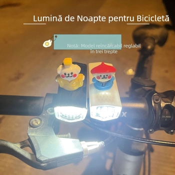 Lumină față pentru bicicletă pentru noapte — Design drăguț de desene animate, compatibil cu trasee montane (Model: ltao1025187043; Tip: lumină frontală; Utilizare: plimbări nocturne; Funcție: lumină de avertizare)