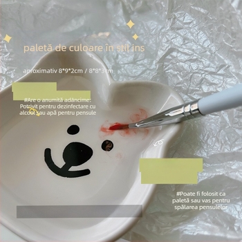 Paletă ceramică pentru artă unghii și ceașcă de spălat pensule, suport de depozitare cu motive drăguțe de câine și ursuleț; greutate netă 74,5 g / 99,2 g; marcă privată licențiată