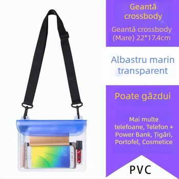 Geantă impermeabilă crossbody pentru telefon – exterior PVC, capacitate mare, ecran tactil transparent