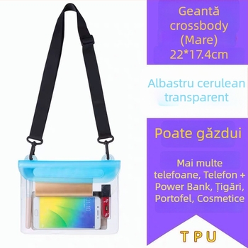 Geantă impermeabilă crossbody pentru telefon – exterior PVC, capacitate mare, ecran tactil transparent