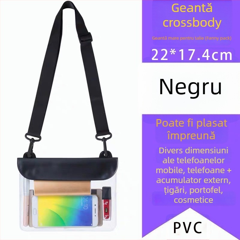 Geantă impermeabilă crossbody pentru telefon – exterior PVC, capacitate mare, ecran tactil transparent