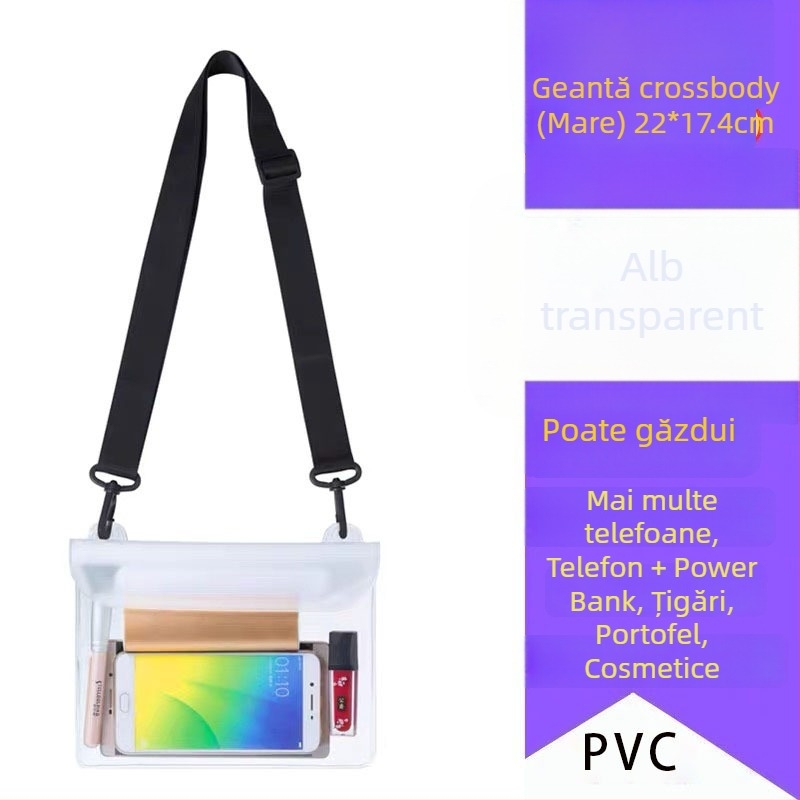 Geantă impermeabilă crossbody pentru telefon – exterior PVC, capacitate mare, ecran tactil transparent