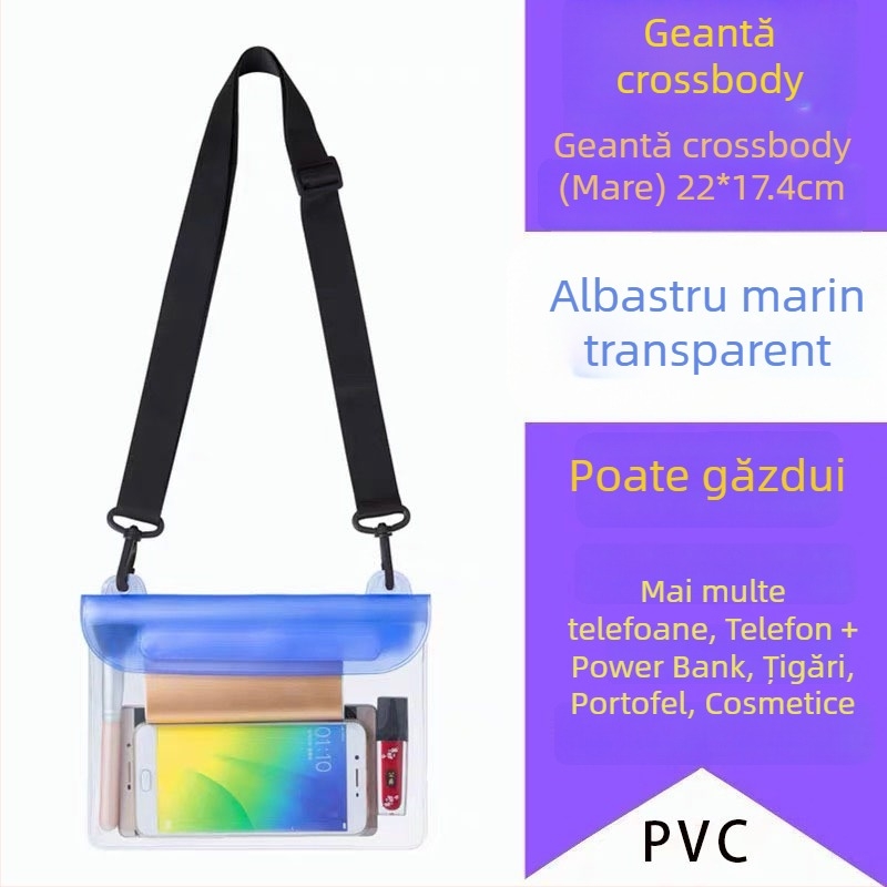 Geantă impermeabilă crossbody pentru telefon – exterior PVC, capacitate mare, ecran tactil transparent
