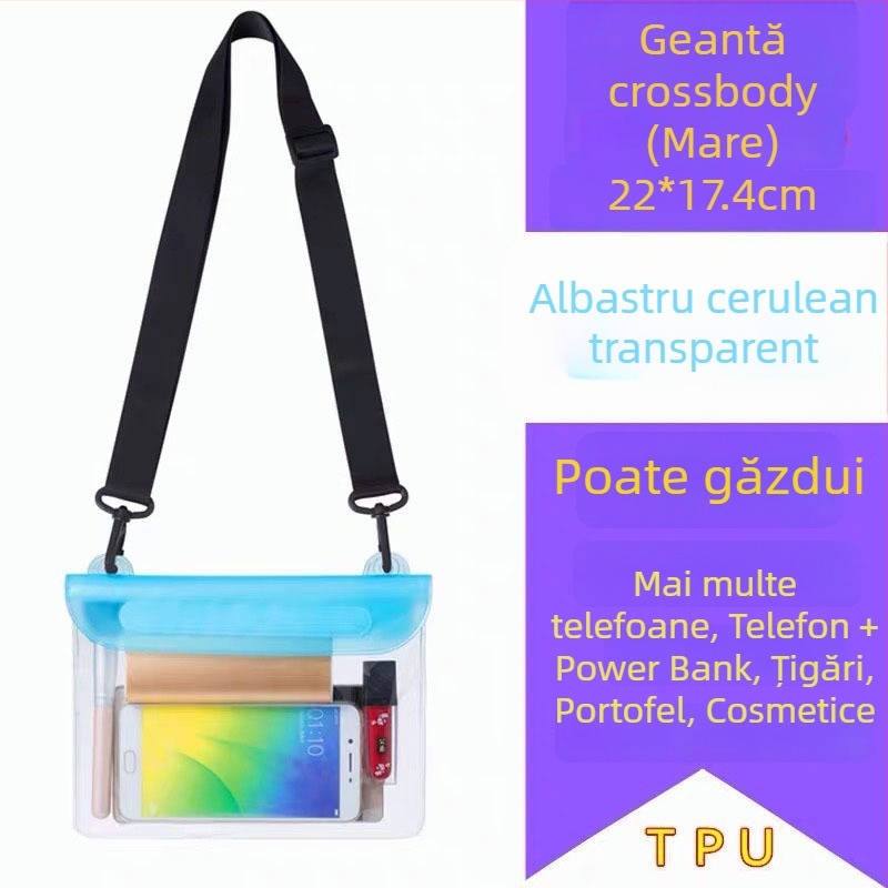 Geantă impermeabilă crossbody pentru telefon – exterior PVC, capacitate mare, ecran tactil transparent