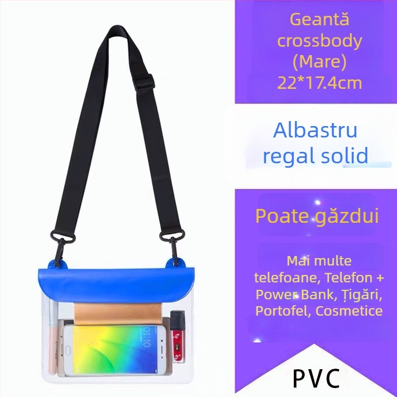 Geantă impermeabilă crossbody pentru telefon – exterior PVC, capacitate mare, ecran tactil transparent