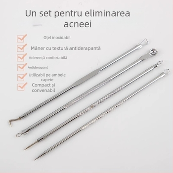 Extractor pentru puncte negre din oțel inoxidabil, set de 4 piese, model H091, brand Super Shitong