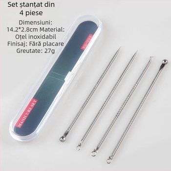 Extractor pentru puncte negre din oțel inoxidabil, set de 4 piese, model H091, brand Super Shitong