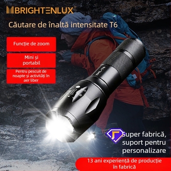 Fenar LED de mână, impermeabil, cu zoom, multifuncțional pentru drumeții și scufundări, 10W, baterie: 3xAAA sau 1x18650