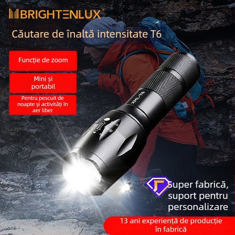 Fenar LED de mână, impermeabil, cu zoom, multifuncțional pentru drumeții și scufundări, 10W, baterie: 3xAAA sau 1x18650