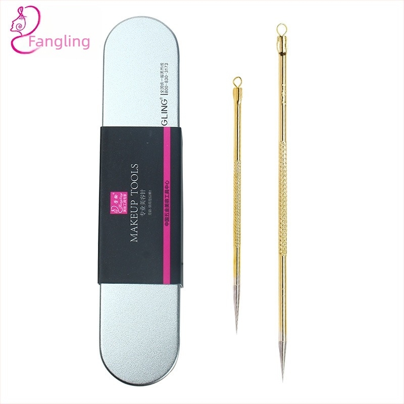 Set de ace pentru acnee, cu capete duble, din oțel inoxidabil, în cutie metalică — Fangling age