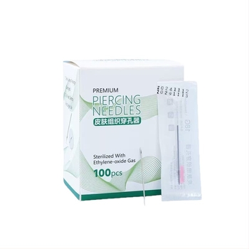 Set de ace de piercing de unică folosință pentru perforarea pielii (urechi, limbă, buze) cu ace acoperite; Brand Tai Mei; Conținut net 150 g; Țara de origine Altul; Producător Henan Taimei