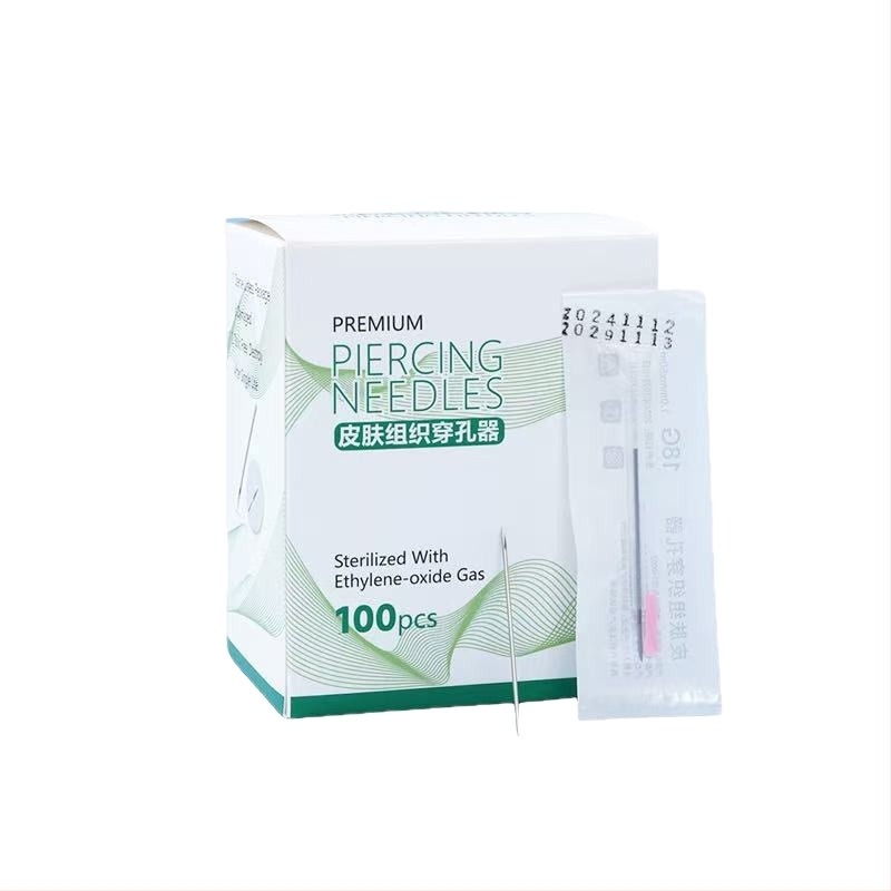 Set de ace de piercing de unică folosință pentru perforarea pielii (urechi, limbă, buze) cu ace acoperite; Brand Tai Mei; Conținut net 150 g; Țara de origine Altul; Producător Henan Taimei