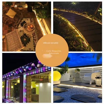 Șir LED cu cablu din piele pentru exterior (20 LED, IP65, alimentare cu baterii, telecomandă, ≤36V)