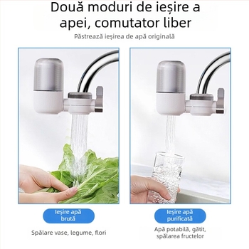 Filtru de purificare a apei pentru robinet de bucătărie, montaj frontal, ieșire dublă, lavabil