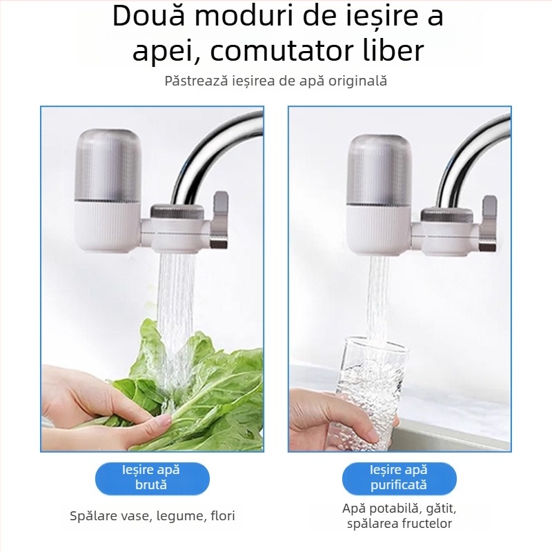 Filtru de purificare a apei pentru robinet de bucătărie, montaj frontal, ieșire dublă, lavabil
