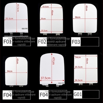 Capac de toaletă pătrat, îngroșat și durabil, cu pernă, distanța găurilor de montaj reglabilă 10–18 mm, material: rășină urea-formaldehidă