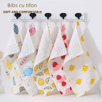 Prosop pătrat din tifon pentru bebeluși, bumbac 40-count, fir răsucit (combed), 25 g, model cu animale și flori