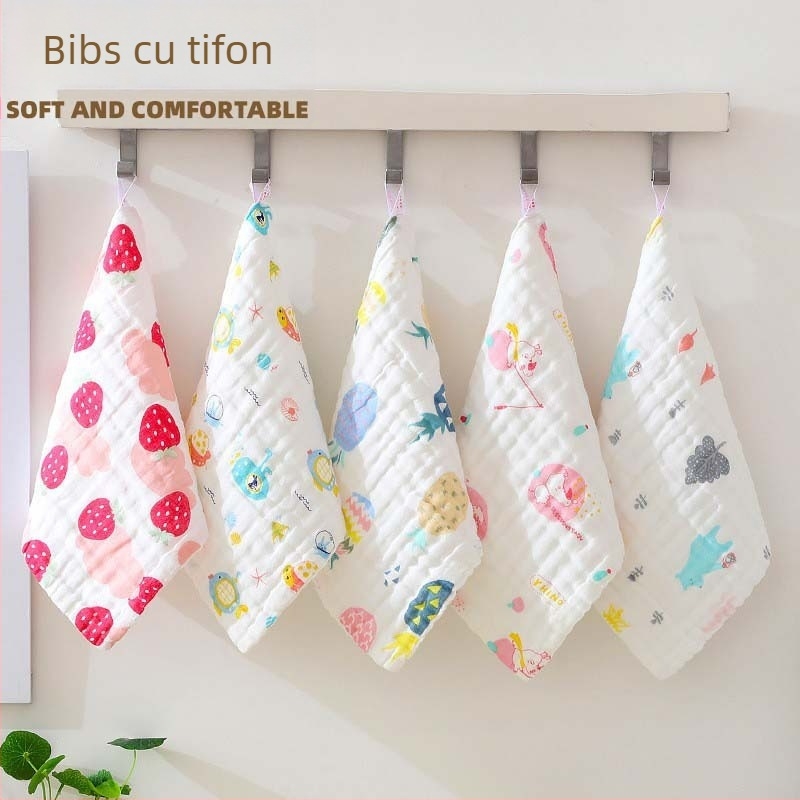 Prosop pătrat din tifon pentru bebeluși, bumbac 40-count, fir răsucit (combed), 25 g, model cu animale și flori